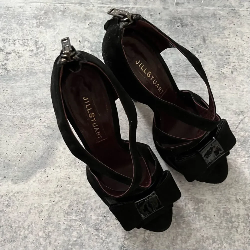 Jill Stuart Black Velvet Bow Platforms 38